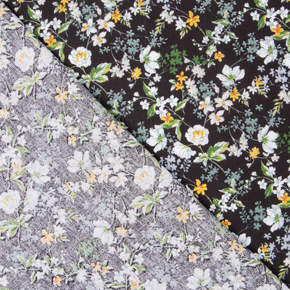 Popelín Algodón Floral Negro - Ribes y Casals