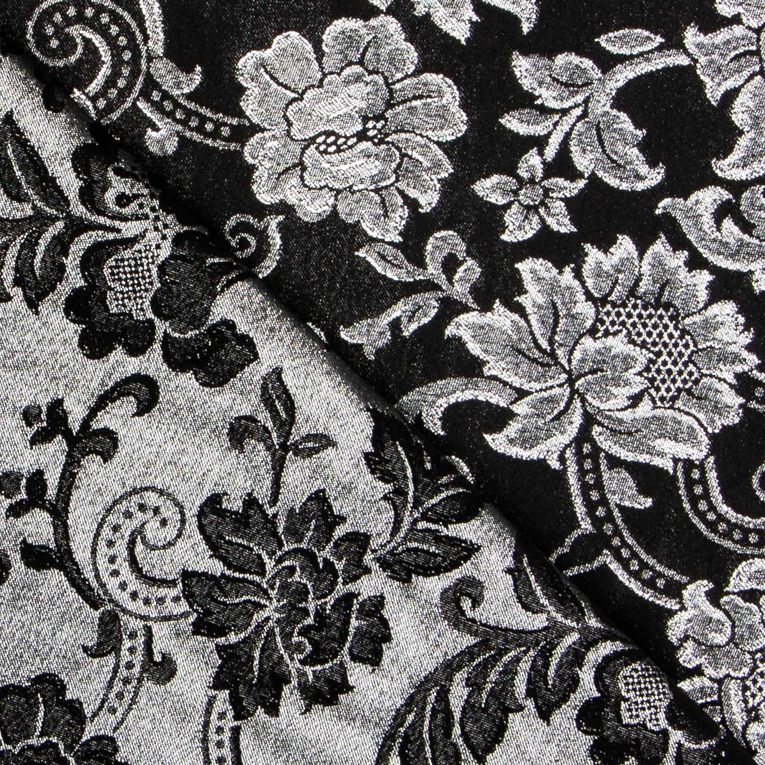 Jacquard Lurex Floral Negra Plata - Ribes y Casals