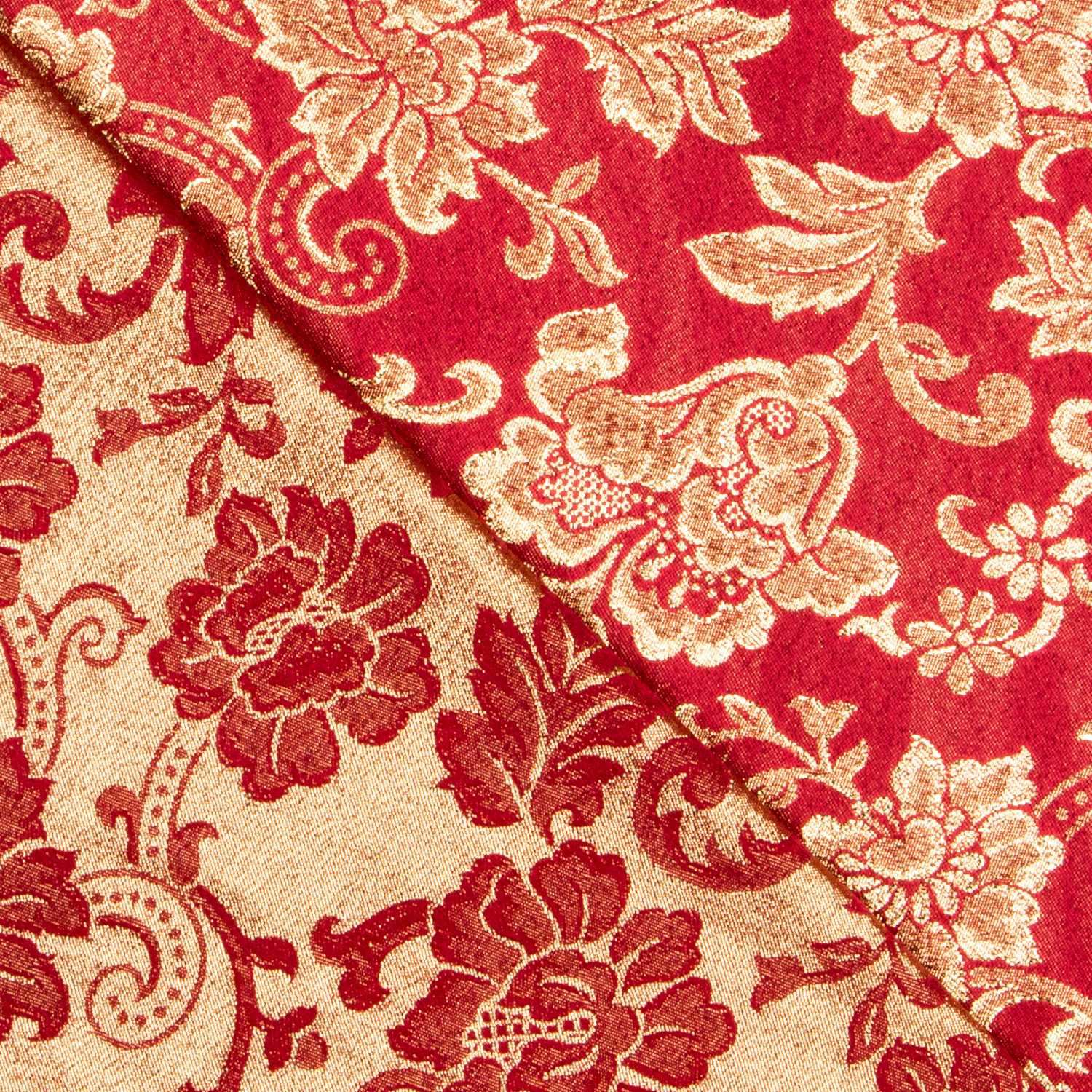 Jacquard Lurex Floral Roja Oro - Ribes y Casals
