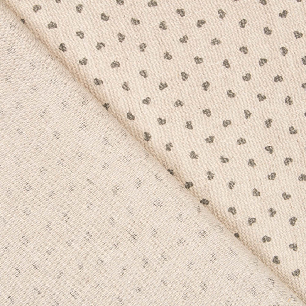Lino Estampado Corazones Gris - Ribes y Casals