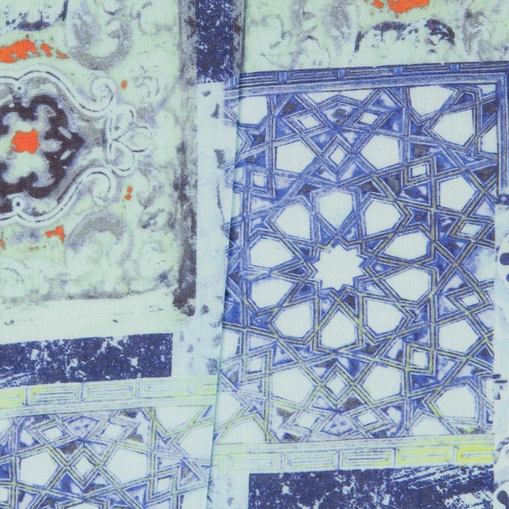 Lino Estampado Étnico Turquesa - Ribes y Casals