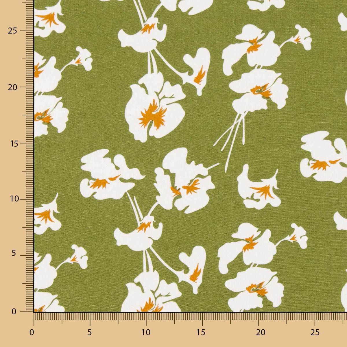 Lino Viscosa Floral Verde Kaki - Ribes y Casals