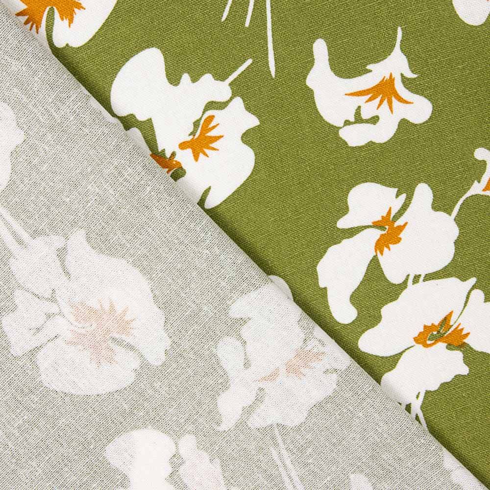 Lino Viscosa Floral Verde Kaki - Ribes y Casals