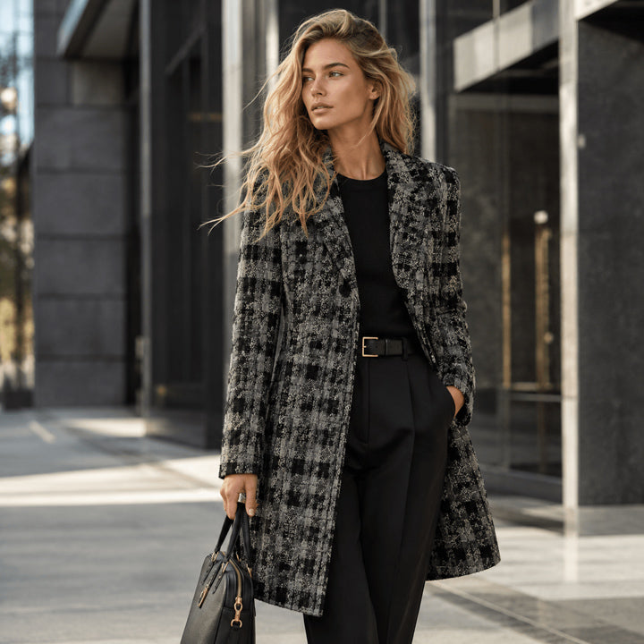 Tweed de Lana Mosaico Gris y Negro con Lúrex Dorado - Ribes y Casals