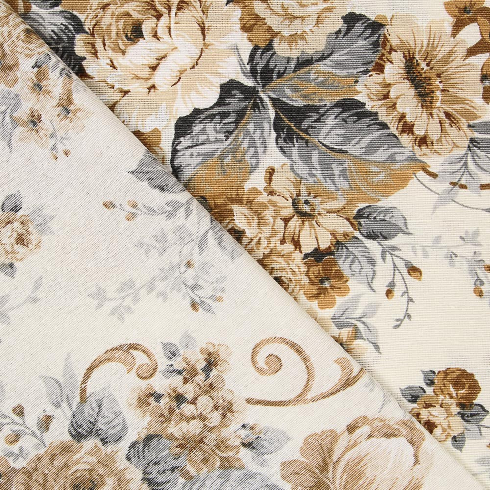 Loneta Estampada Flor Tostado - Ribes y Casals