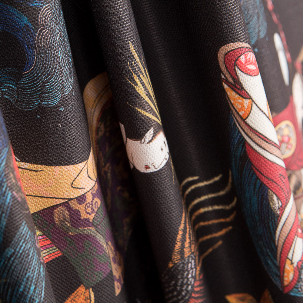 Retal Loneta Dragón Samuráis Negra 160x280 cm - Ribes y Casals