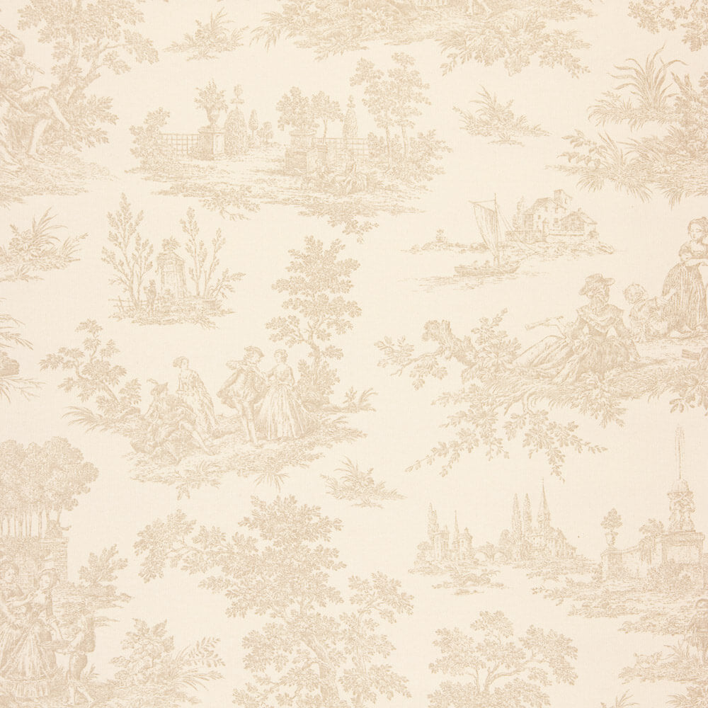 Loneta Estampada Algodón Toile De Jouy Beige - Ribes y Casals