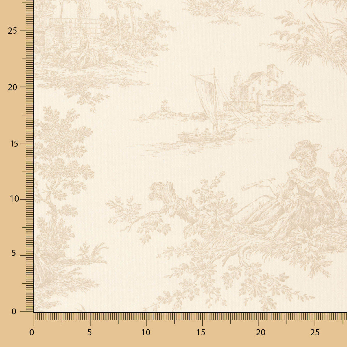 Loneta Estampada Algodón Toile De Jouy Beige - Ribes y Casals
