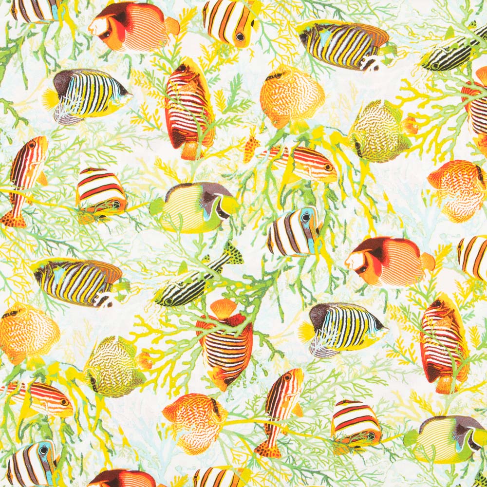 Loneta Estampada Aqua Amarillo - Ribes y Casals