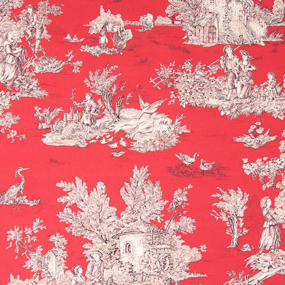 Loneta Toile De Jouy Fondo Rojo - Ribes y Casals