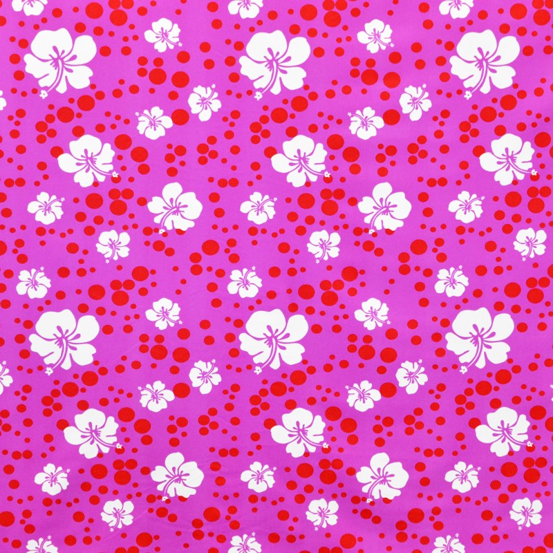 Lycra Estampada Burbujas Rojas Fondo Lila - Ribes y Casals