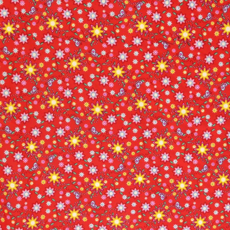 Lycra Estampada Dibujo Floral Rojo - Ribes y Casals