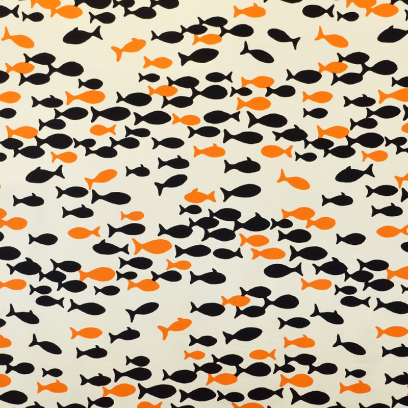 Printed Lycra Fishes Black Orange - Ribes y Casals