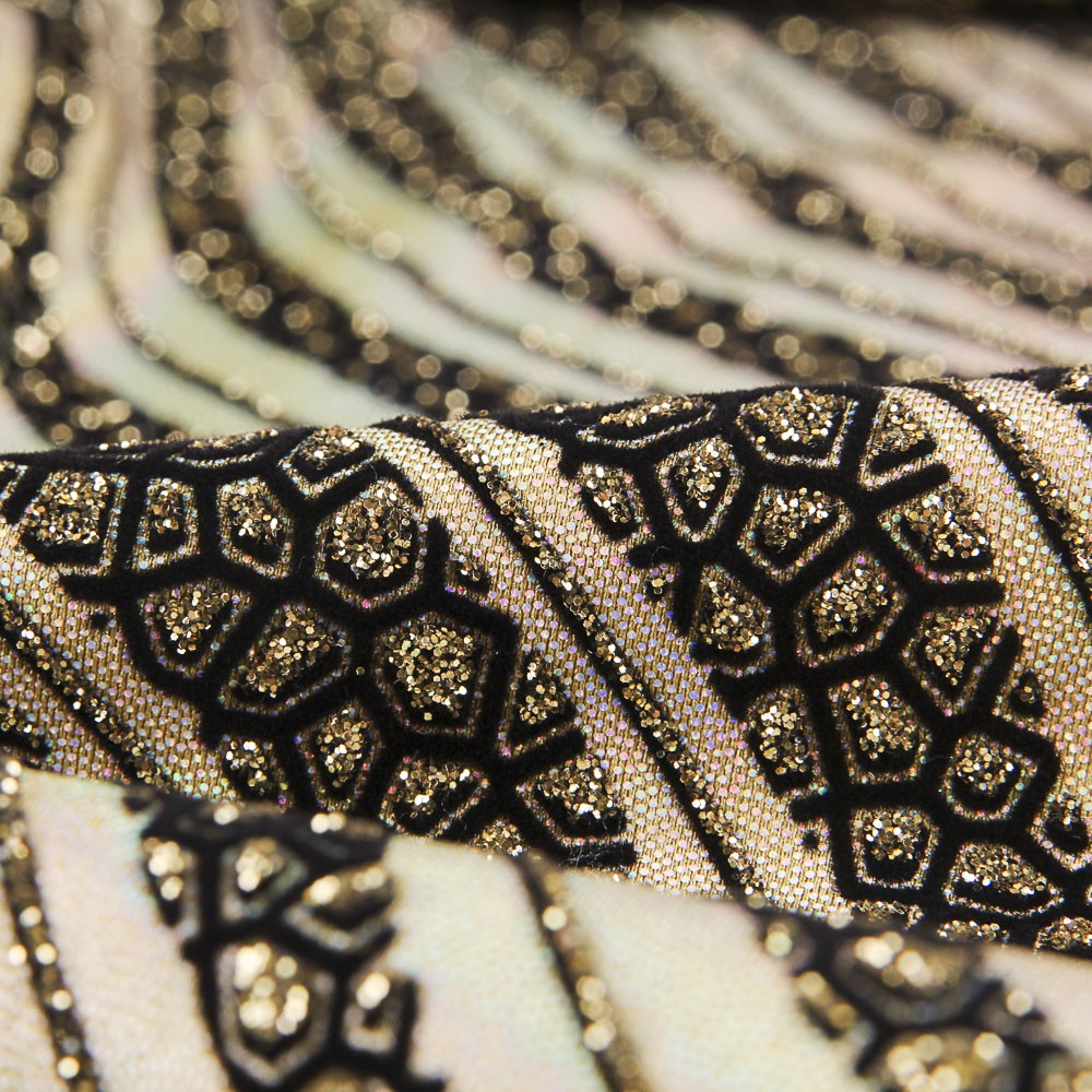 Lycra Flocada Ondas Oro - Ribes y Casals