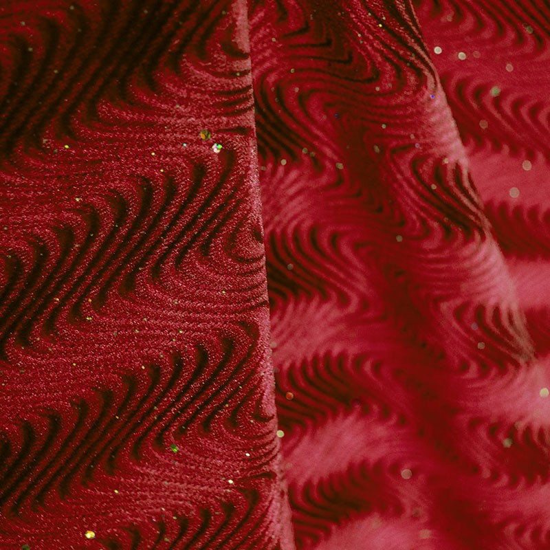 Lycra Glitter Ondas Terciopelo Roja - Ribes y Casals