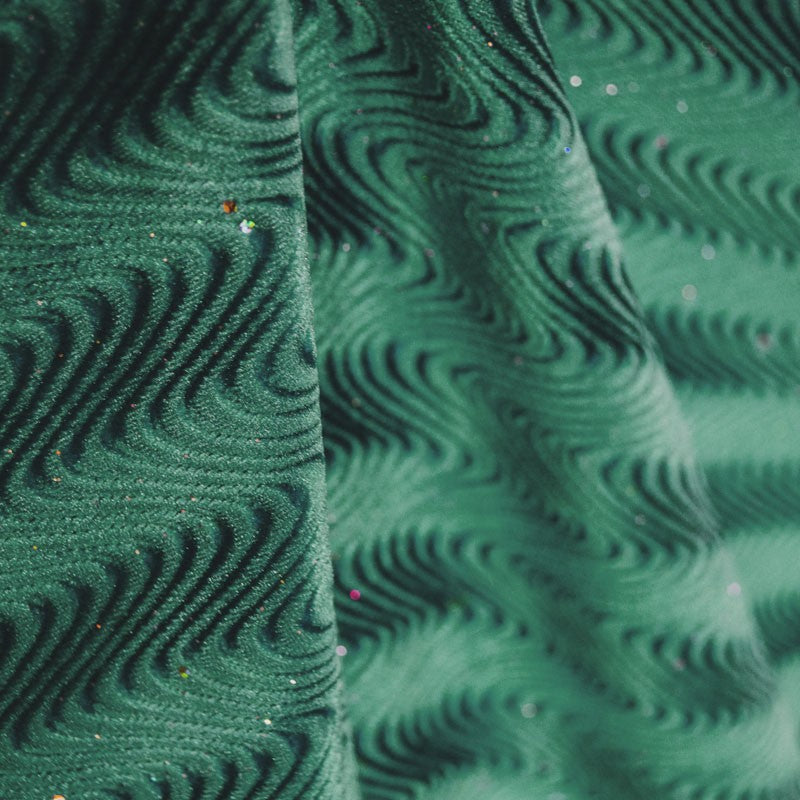 Lycra Glitter Ondas  Terciopelo Verde - Ribes y Casals