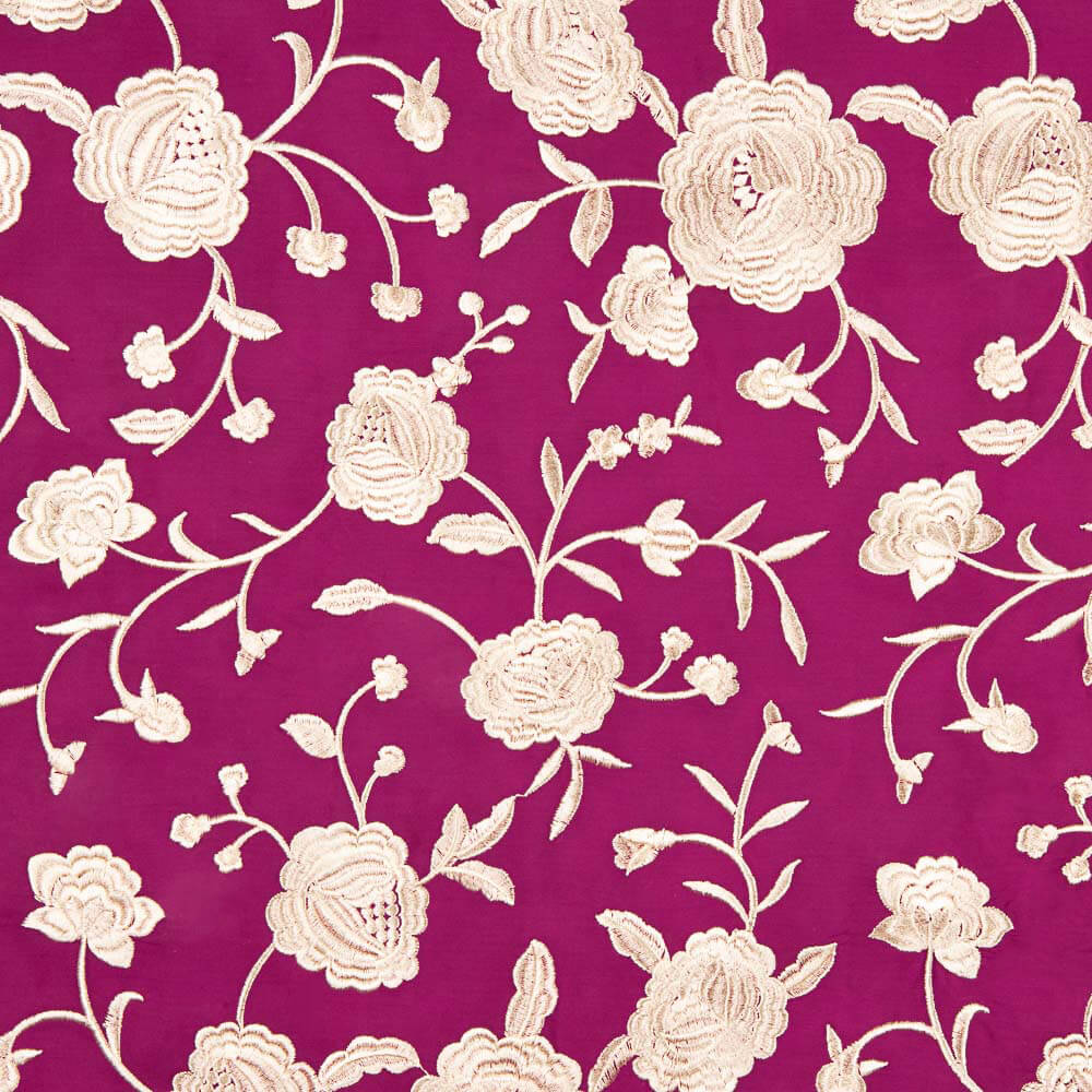 Mantón Bordado Crudo Tencel Fresa - Ribes y Casals