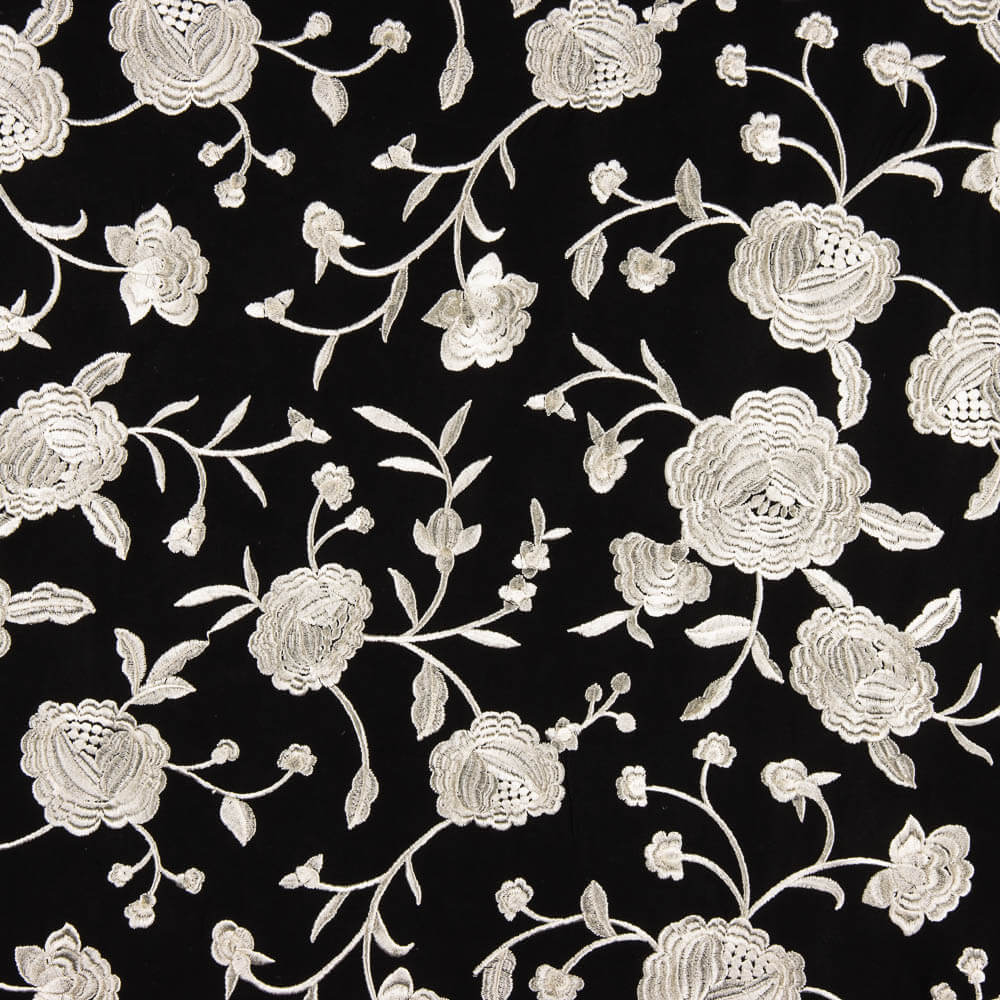 Mantón Bordado Crudo Tencel Negro - Ribes y Casals