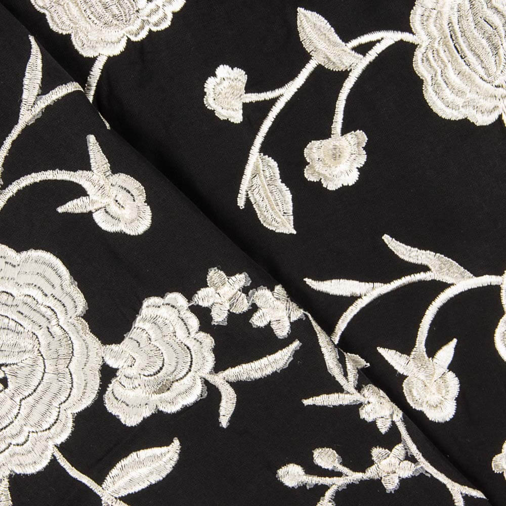 Mantón Bordado Crudo Tencel Negro - Ribes y Casals