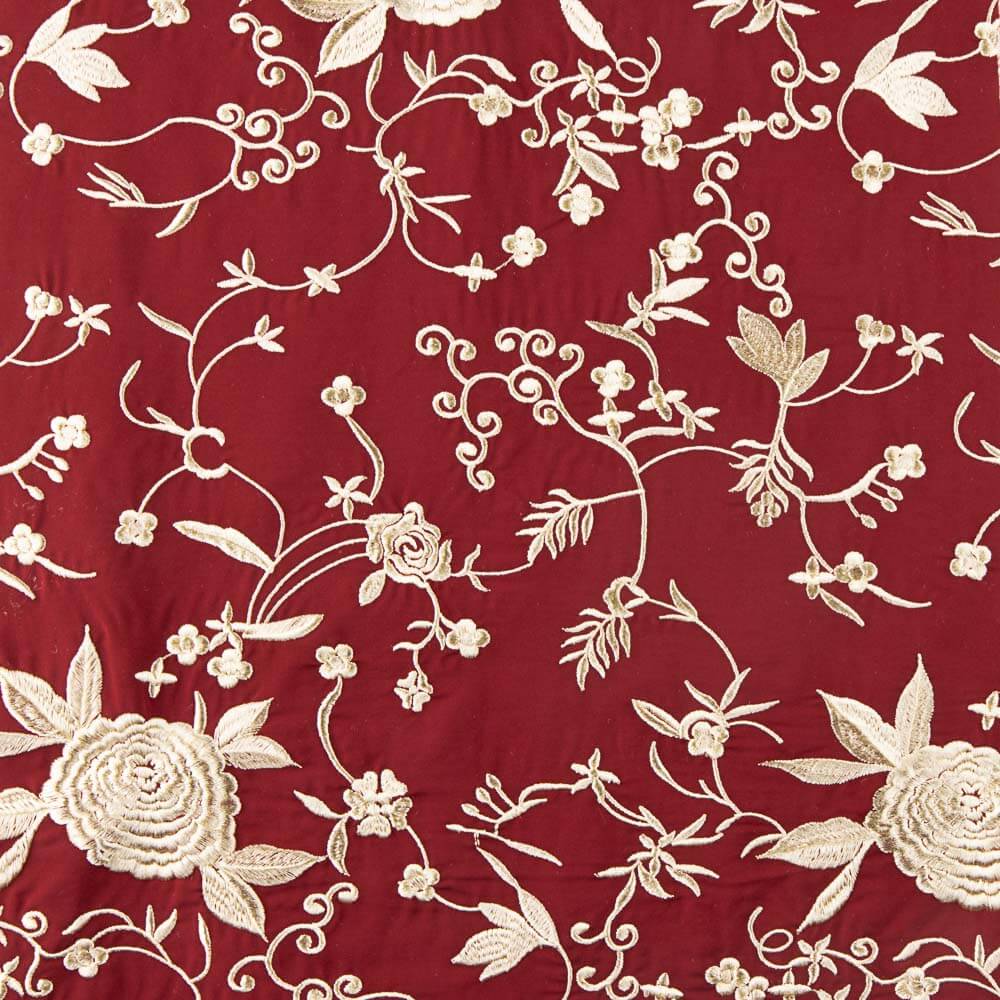 Mantón Tencel Bordado Rojo Oscuro - Ribes y Casals