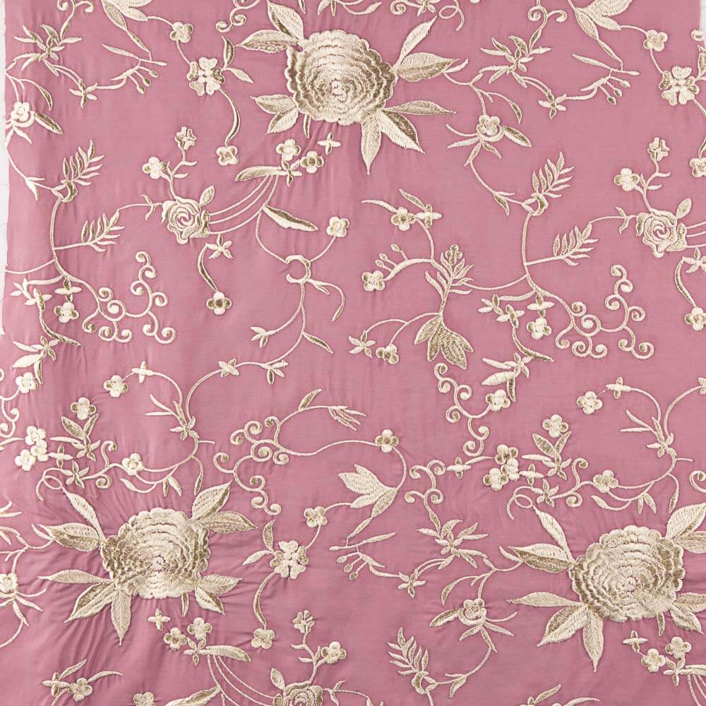 Mantón Tencel Bordado Rosa - Ribes y Casals