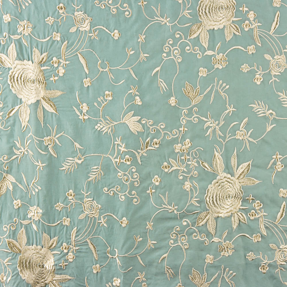 Mantón Tencel Bordado Azul Mineral - Ribes y Casals
