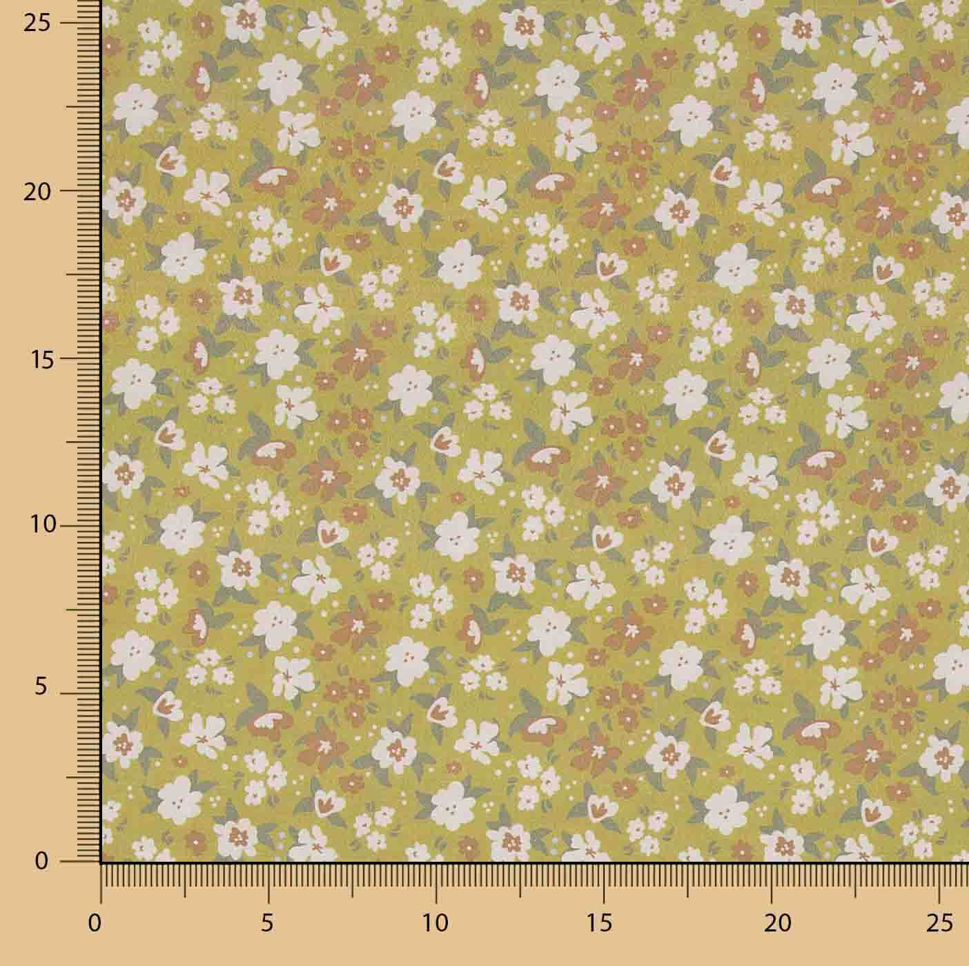 Percal Estampado Flora Mostaza - Ribes y Casals