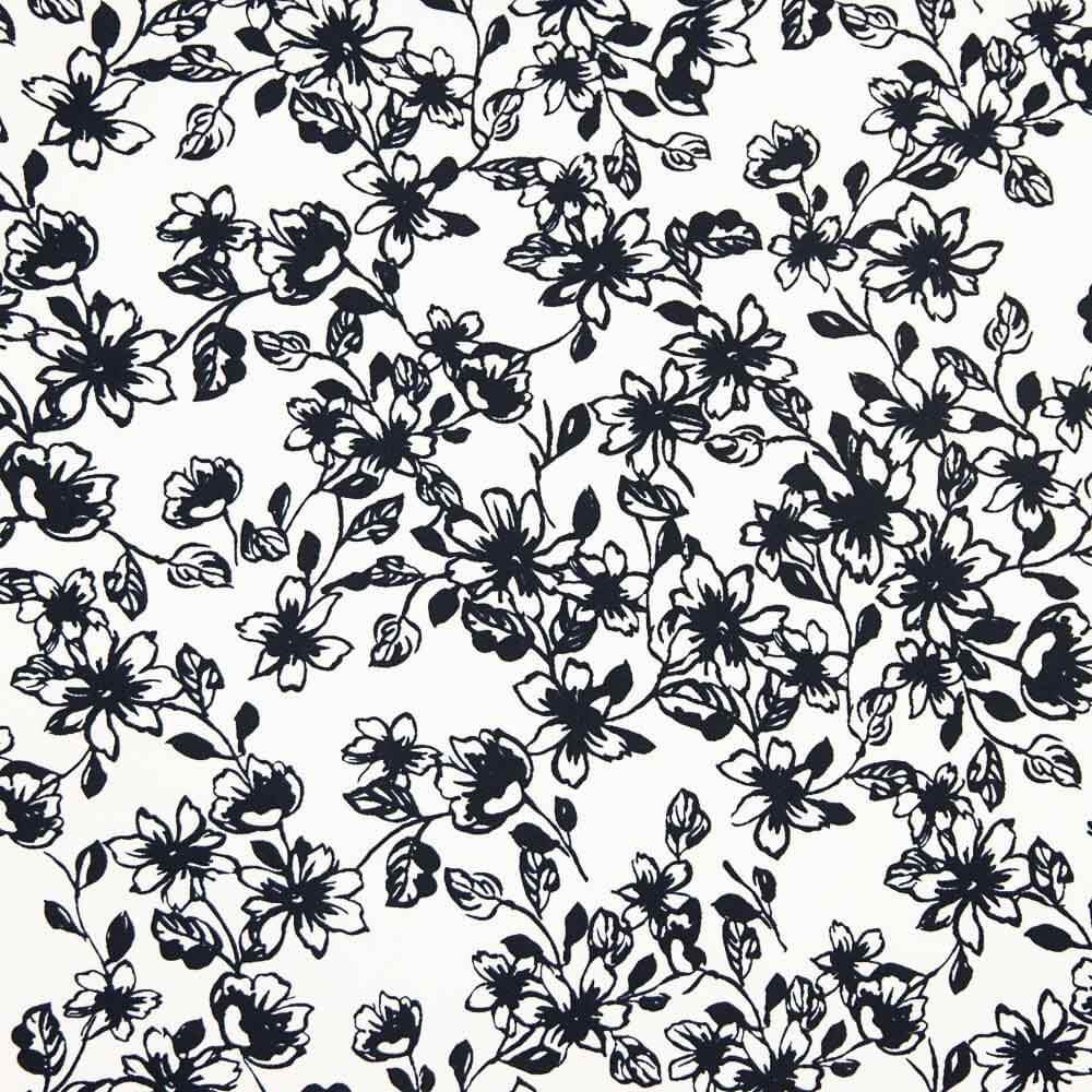 Piqué Poliéster Flores Negro - Ribes y Casals