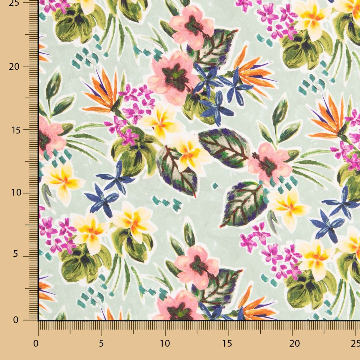 Plana Poliéster Fina Flores Verde Agua - Ribes y Casals