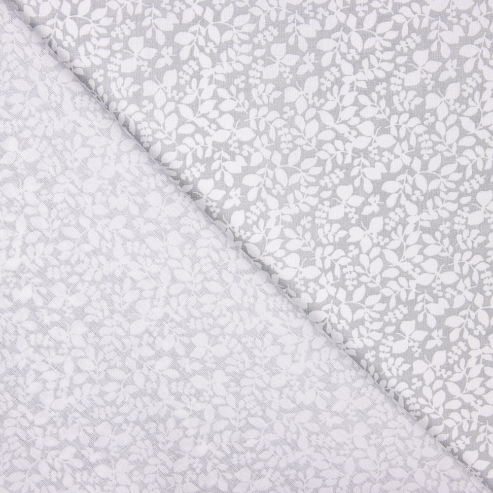 Popelín Algodón Infantil Hojas Gris Claro - Ribes y Casals