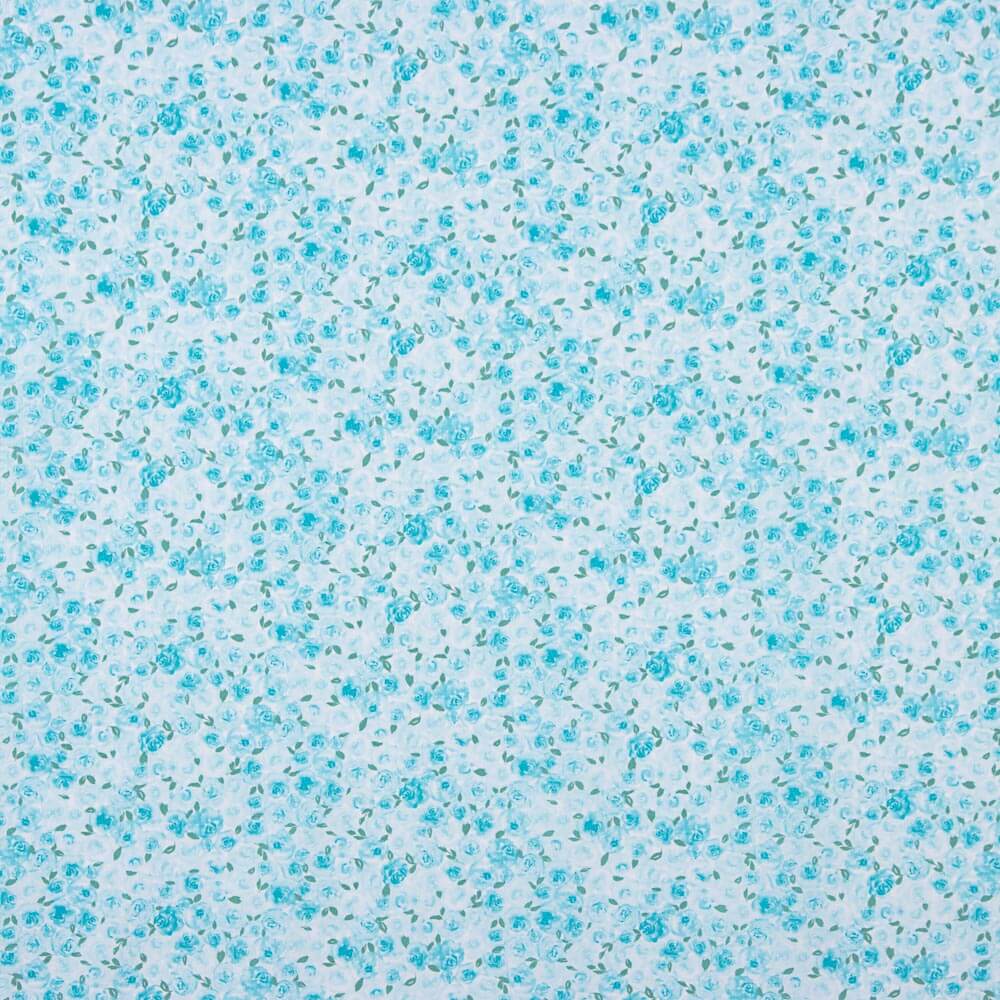 Popelín Algodón Orgánico Infantil Jardín Rosas Azules - Ribes y Casals