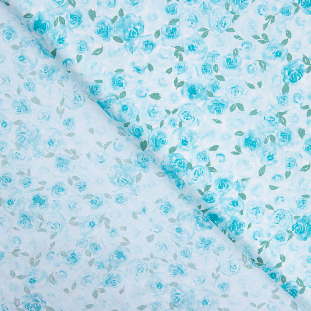 Popelín Algodón Orgánico Infantil Jardín Rosas Azules - Ribes y Casals