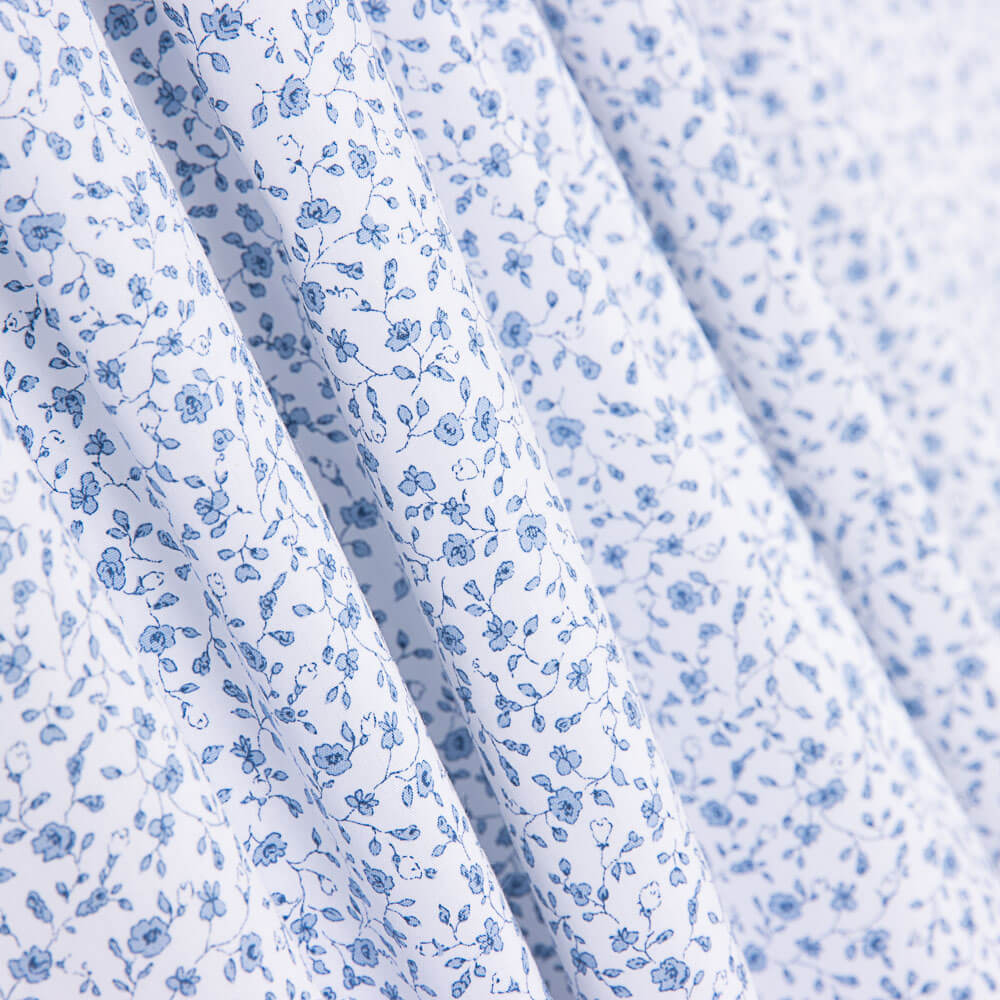 Popelín Algodón Orgánico Infantil Mini Flor Azul - Ribes y Casals