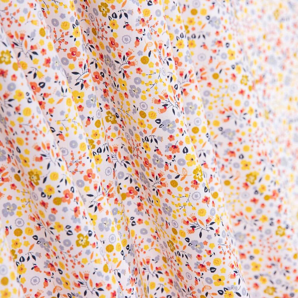 Popelín Algodón Orgánico Infantil Mini Jardín Amarillo - Ribes y Casals