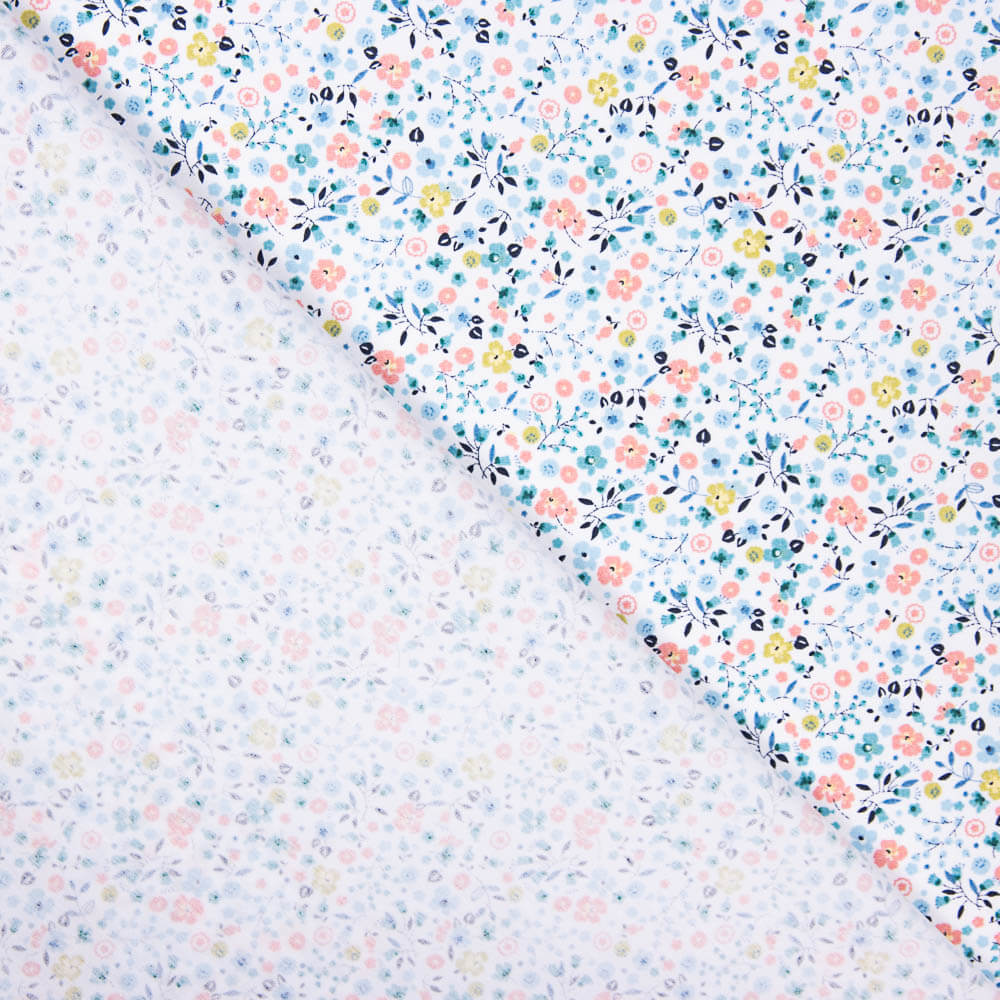 Popelín Algodón Orgánico Infantil Mini Jardín Verde Agua - Ribes y Casals