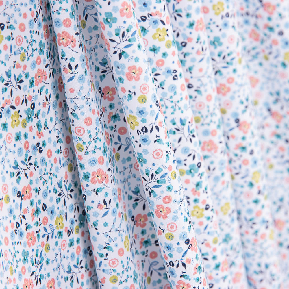 Popelín Algodón Orgánico Infantil Mini Jardín Verde Agua - Ribes y Casals