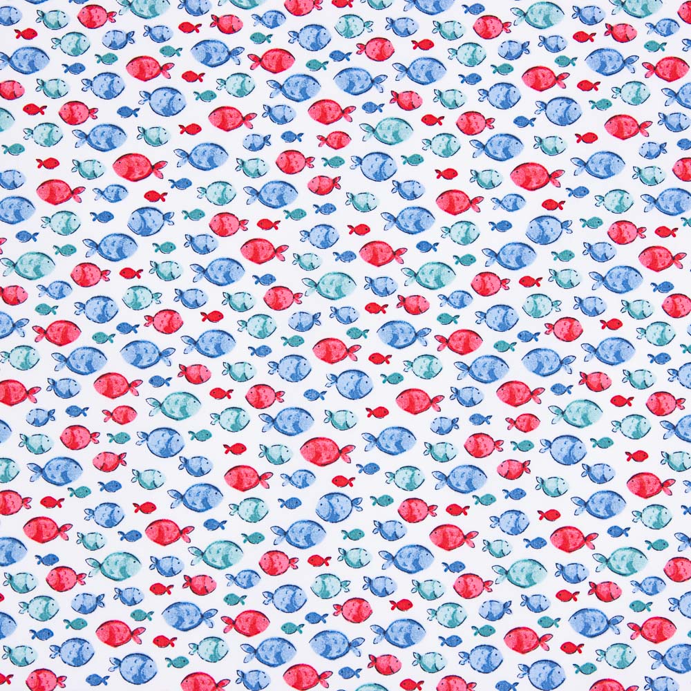 Popelín Algodón Orgánico Infantil Peces Azul - Ribes y Casals