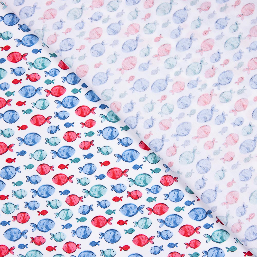 Popelín Algodón Orgánico Infantil Peces Azul - Ribes y Casals