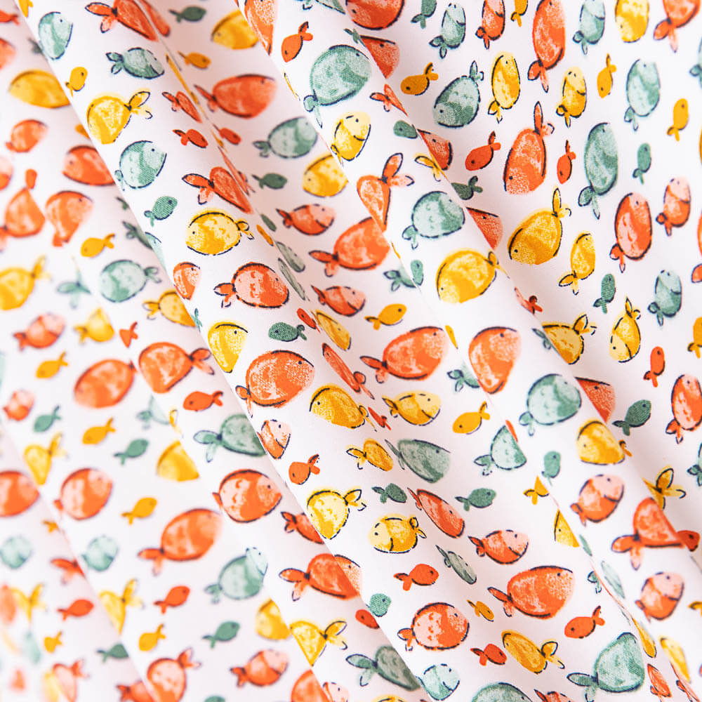 Popelín Algodón Orgánico Infantil Peces Coral - Ribes y Casals