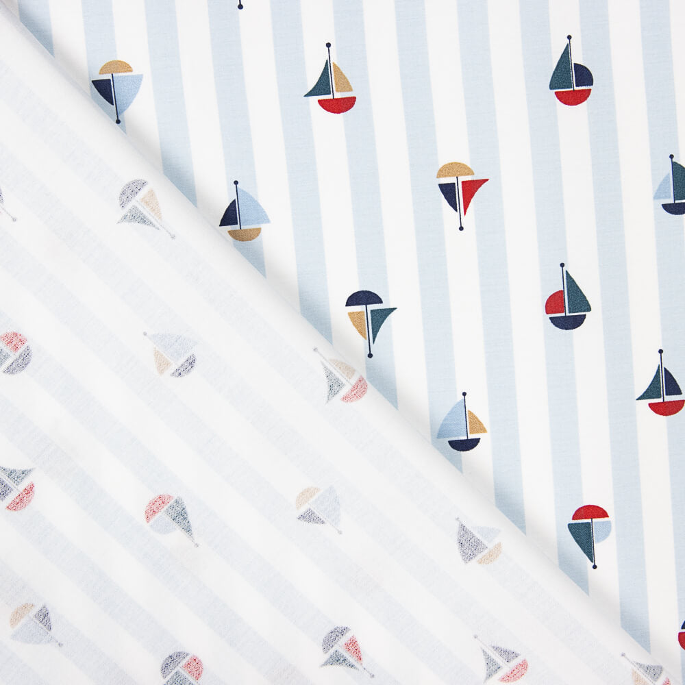 Popelín Algodón Orgánico Infantil Vichy Barcos - Ribes y Casals