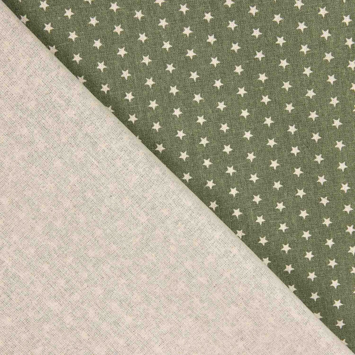 Popelín Estampado Estrellas Crudo-Verde - Ribes y Casals