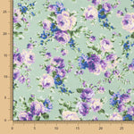 Popelín Estampado Flamenca Cretona Azul Fondo Verde Claro - Ribes y Casals