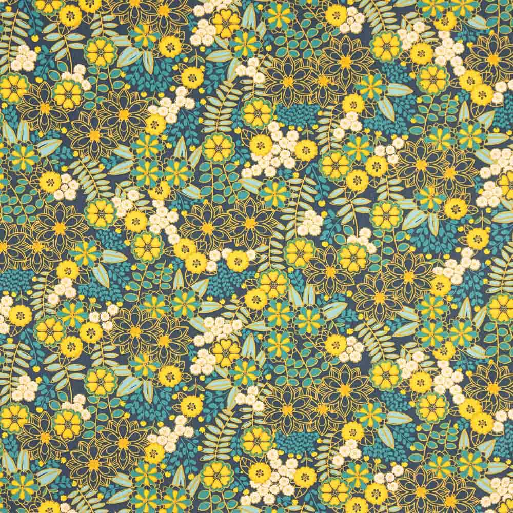 Algodón Estampado Flores Lily Azul - Ribes y Casals