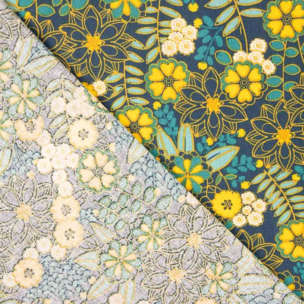 Algodón Estampado Flores Lily Azul - Ribes y Casals