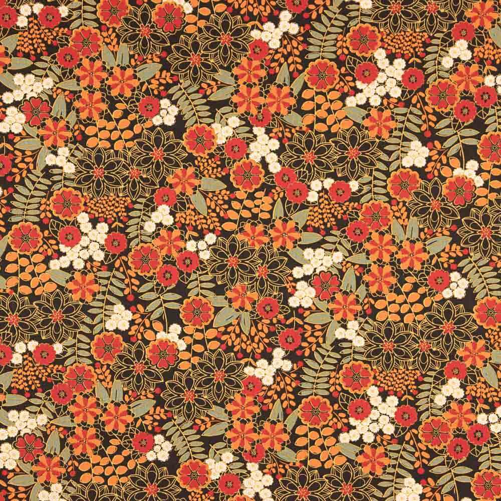 Algodón Estampado Flores Lily Negro - Ribes y Casals