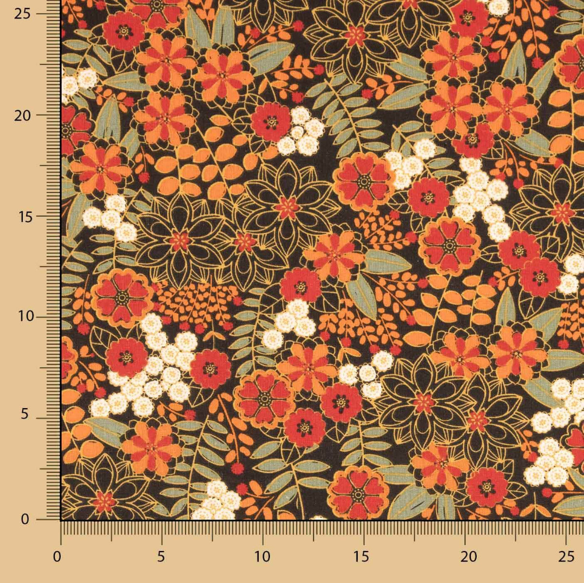 Algodón Estampado Flores Lily Negro - Ribes y Casals