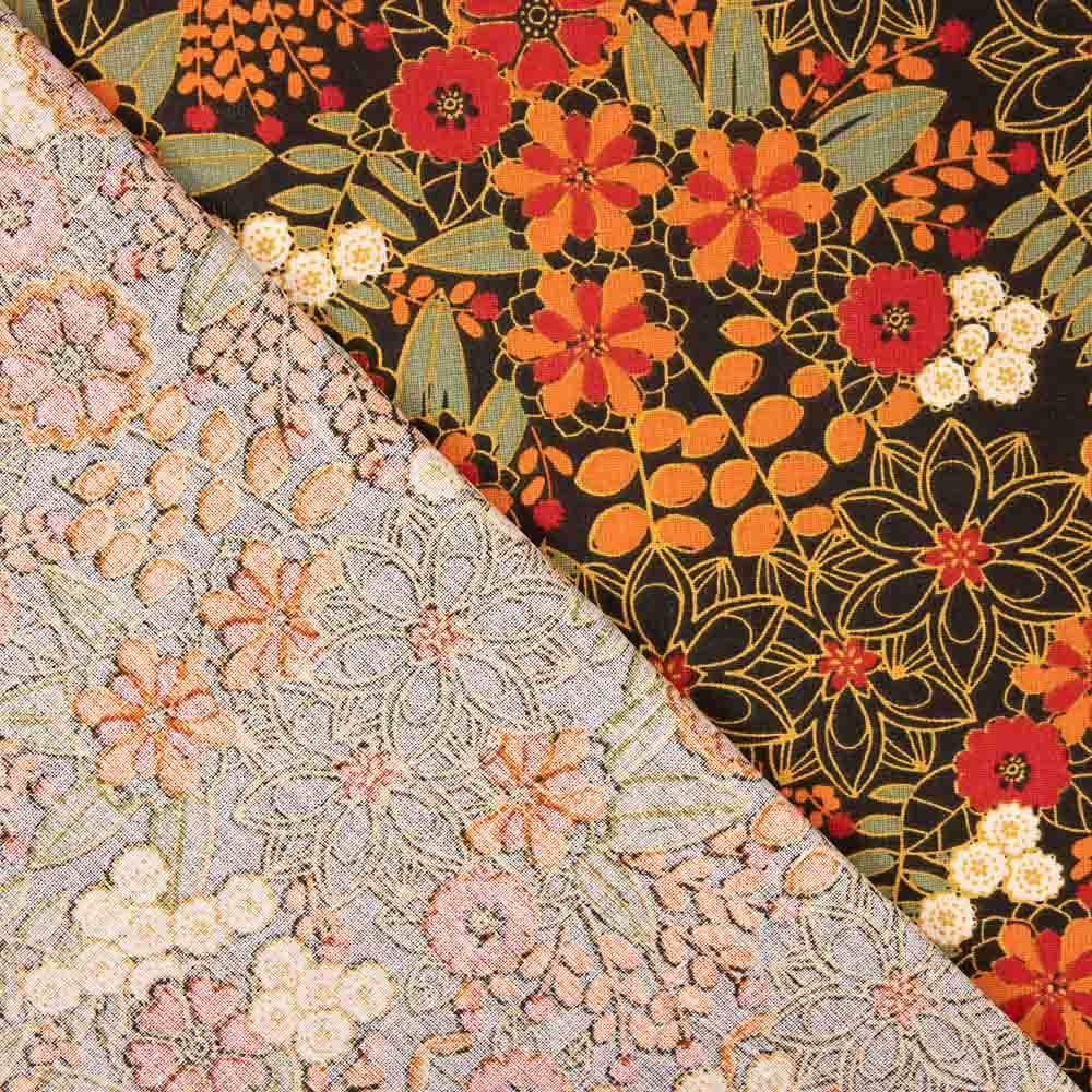 Algodón Estampado Flores Lily Negro - Ribes y Casals