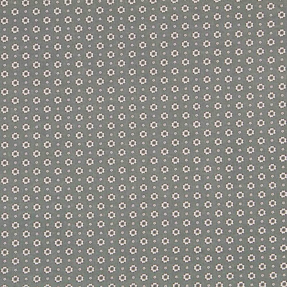 Popelín Flor Retro Gris Marengo - Ribes y Casals