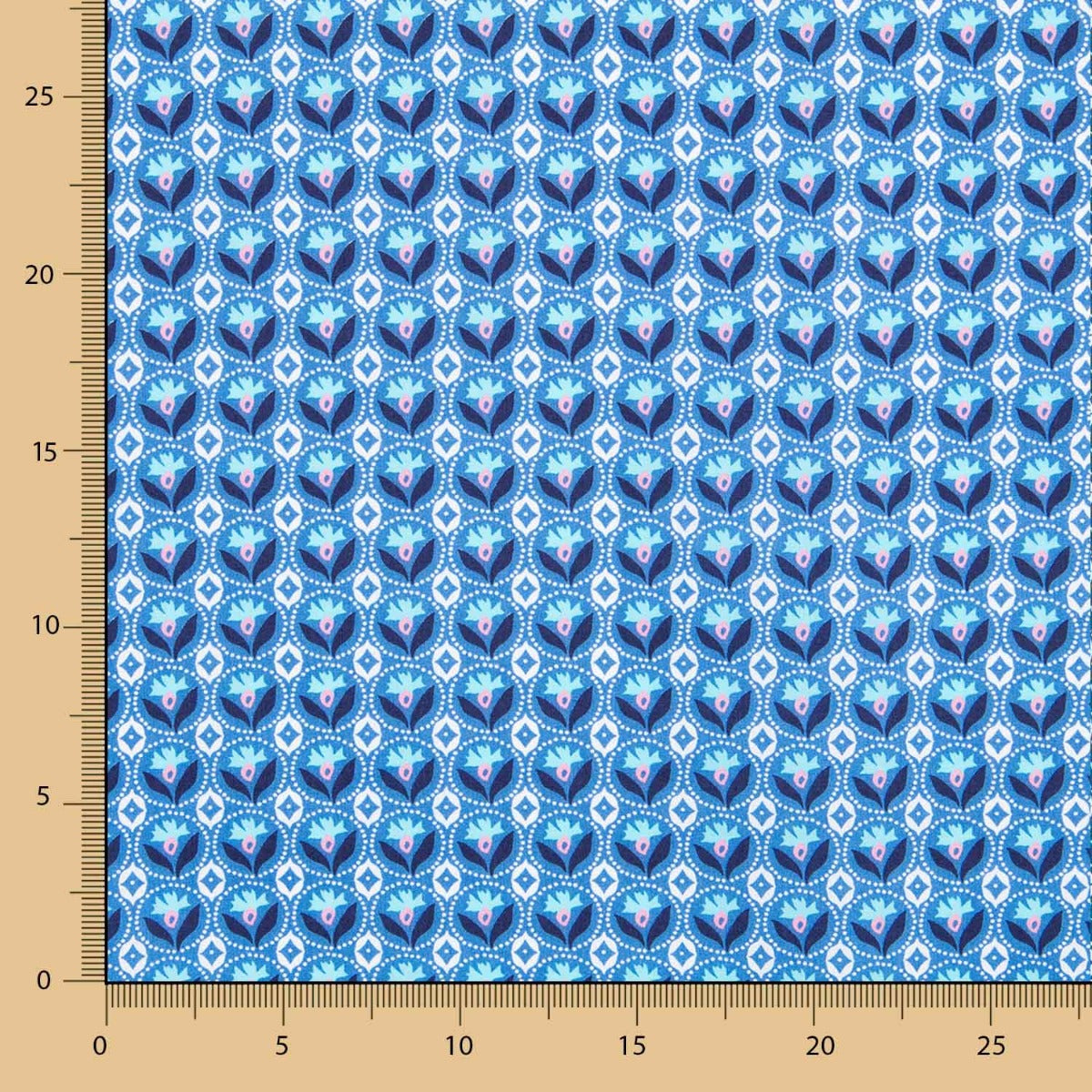 Popelín Medallas Flor Azul - Ribes y Casals