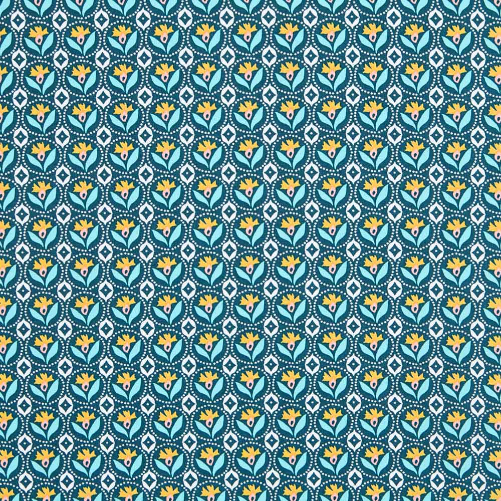 Popelín Medallas Flor Turquesa - Ribes y Casals